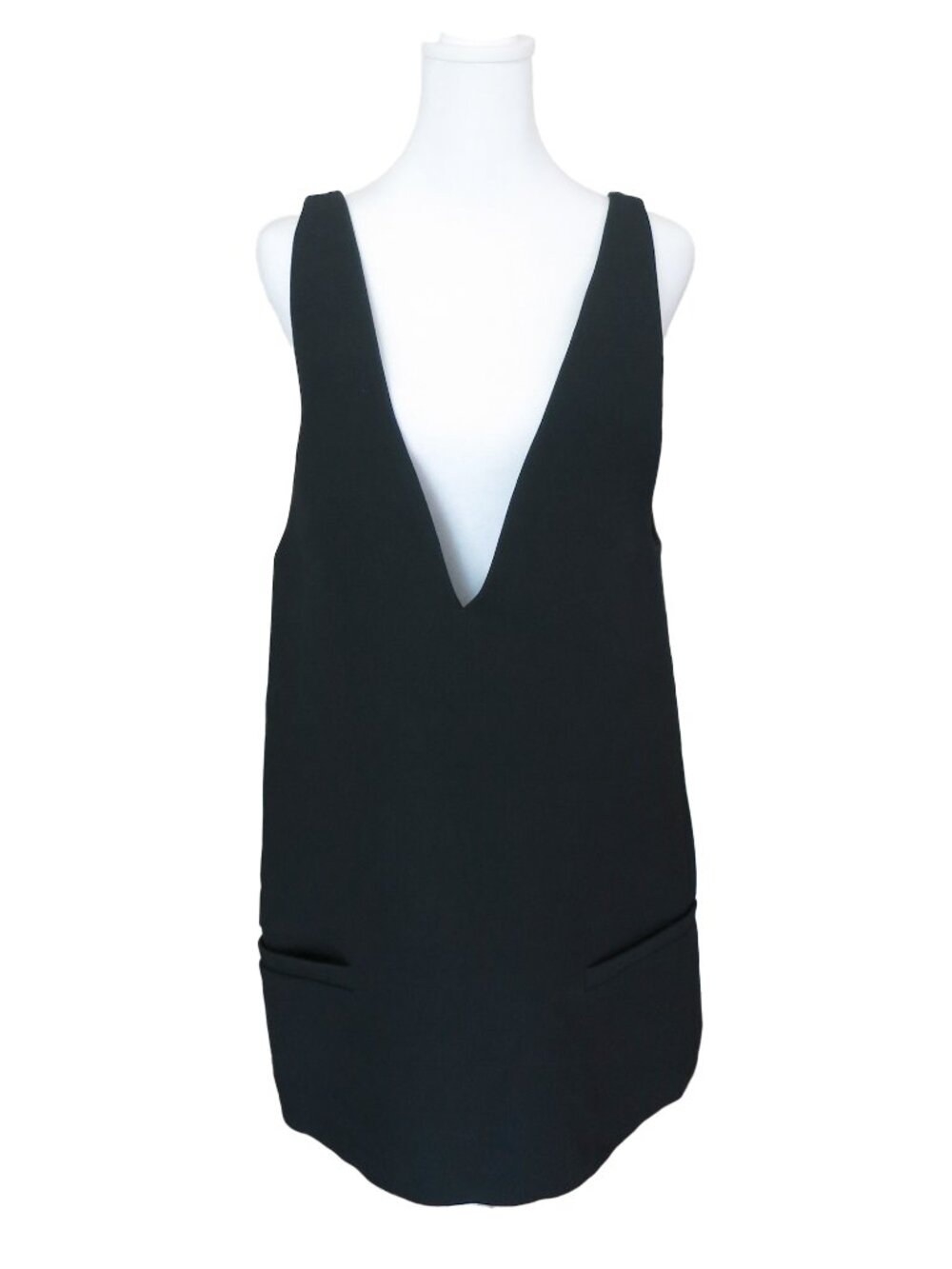 CHRISTIAN DIOR Black Wool Silk Crepe V-Neck Tank Overall Mini Dress 36 / 4 - Picture 7 of 13